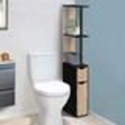 IDMARKET Meuble WC étagère bois WILLY 2 portes noir et hêtre