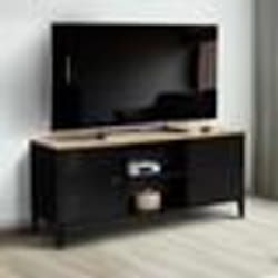 IDMARKET Meuble TV 113 cm ESTER 2 portes métal noir et plateau bois design industriel