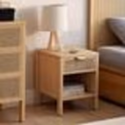 IDMARKET Lot de 2 tables de chevet EDHEN 1 tiroir avec niche cannage et bois