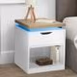 IDMARKET Lot de 2 tables de chevet LUNA à LEDS 1 tiroir avec niche blanc et plateau effet bois