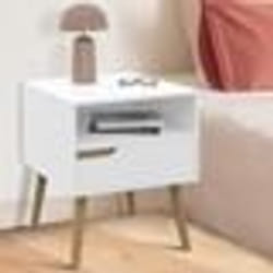 IDMARKET Lot de 2 tables de chevet HELSINKI scandinaves 1 tiroir avec niche blanc