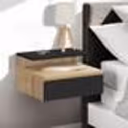 IDMARKET Lot de 2 tables de chevet murales TOMI 1 tiroir + 1 tablette étagère suspendue + 1 tablette façon hêtre et noir