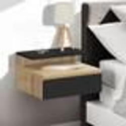 IDMARKET Lot de 2 tables de chevet murales TOMI 1 tiroir + 1 tablette étagère suspendue + 1 tablette façon hêtre et noir