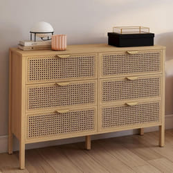 IDMARKET Commode 6 tiroirs EDHEN 115 cm bois et cannage