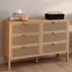 IDMARKET Commode 6 tiroirs EDHEN 115 cm cannage coloris bois