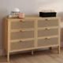 IDMARKET Commode 6 tiroirs EDHEN 115 cm cannage coloris bois