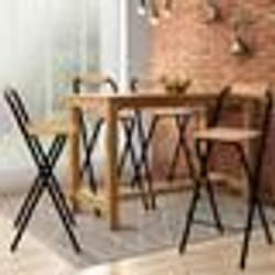 IDMARKET Lot de 4 tabourets de bar pliants DETROIT structure noire avec assise effet bois design industriel