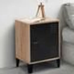 IDMARKET Table de chevet ESTER effet bois 1 porte métal noir design industriel