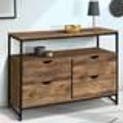 IDMARKET Commode 4 tiroirs HAWKINS 110 cm bois foncé design industriel avec étagère