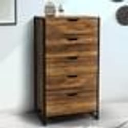 IDMARKET Chiffonnier 5 tiroirs HAWKINS 60 cm commode semainier bois foncé design industriel