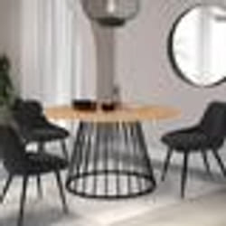 IDMARKET Table à manger ronde YUNA 6 personnes plateau bois et pied filaire en métal noir 110 cm