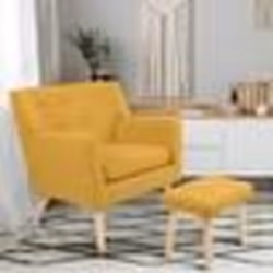 IDMARKET Fauteuil scandinave LIV avec repose pieds en tissu jaune