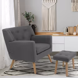 IDMARKET Fauteuil scandinave LIV avec repose pieds en tissu gris anthracite