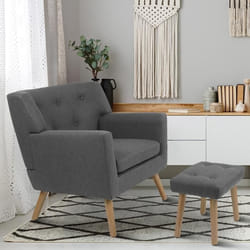 IDMARKET Fauteuil scandinave LIV avec repose pieds en tissu gris anthracite