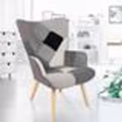 IDMARKET Fauteuil scandinave IVAR en tissu patchwork noir gris et blanc