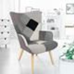 IDMARKET Fauteuil scandinave IVAR en tissu patchwork noir gris et blanc