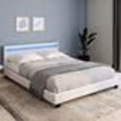 IDMARKET Lit double NEO avec tête de lit LED intégrées et sommier 160 x 200 cm PVC blanc
