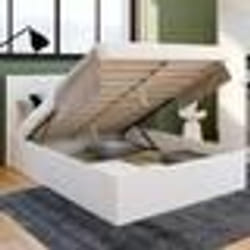 IDMARKET Lit coffre double SEASIDE avec tête de lit et sommier 140 x 190 cm blanc