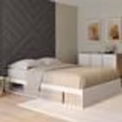 IDMARKET Cadre de lit double SALEM avec rangements et sommier 140 x 190 cm blanc et façon hêtre