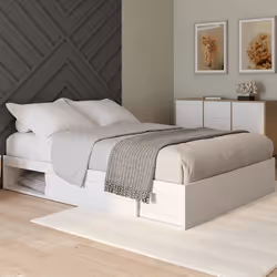 IDMARKET Cadre de lit double SALEM avec rangements et sommier 160 x 200 cm blanc