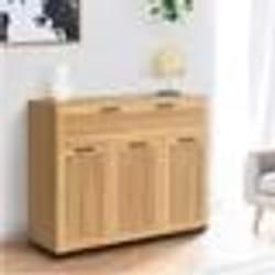 IDMARKET Buffet 100 cm VITO 3 portes et 1 tiroir façon hêtre et poignées noires