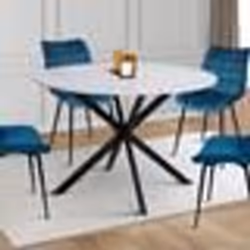 IDMARKET Table à manger ronde ALIX 6 personnes pied araignée noir et plateau effet marbre blanc ALASKA 110 cm