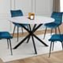 IDMARKET Table à manger ronde ALIX 6 personnes pied araignée noir et plateau effet marbre blanc ALASKA 110 cm
