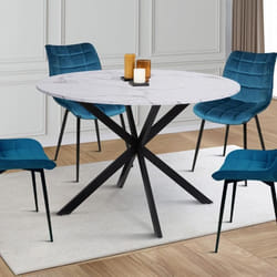Table à manger ronde fixe - IDMARKET - ALIX - Mabre et noir - 6 personnes - 110 cm