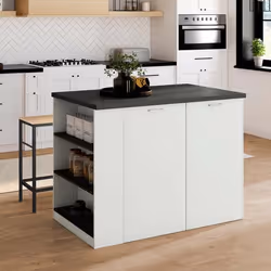 IDMARKET Ilot central TIBO 120 cm bois blanc avec plan de travail gris anthracite