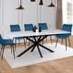 IDMARKET Table à manger extensible rectangle ALIX 6-10 personnes pied araignée noir plateau effet marbre blanc ALASKA 160-200 ...