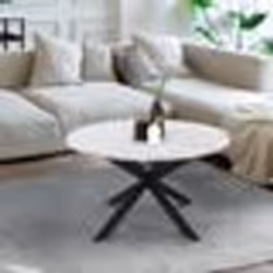 IDMARKET Table basse ronde ALASKA 70 cm plateau effet marbre blanc et pied araignée métal noir