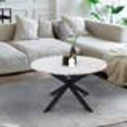 IDMARKET Table basse ronde ALASKA 70 cm plateau effet marbre blanc et  pied araignée métal noir