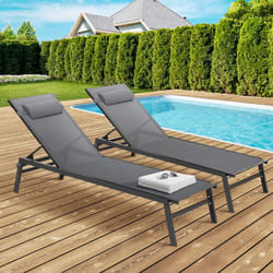 IDMARKET Lot de 2 transats de jardin inclinables en aluminium SINTRA gris anthracite et noir