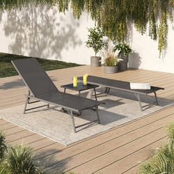 IDMARKET Lot de 2 transats de jardin inclinables KAILUA en acier gris anthracite et toile grise