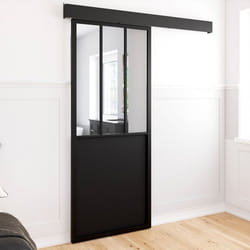 IDMARKET Kit porte coulissante verrière 83 cm en métal + MDF avec rail et fixations