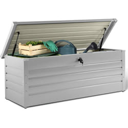 Coffre de rangement métal verrouillable gris clair pour jardin 600L 165x70x63 cm