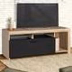 IDMARKET Meuble TV 110 cm MALO bois et placard noir