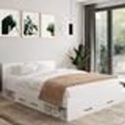 IDMARKET Lit double MINEA avec tiroirs + niches de rangement + tête de lit et sommier 140 x 190 cm blanc