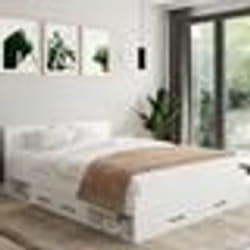 IDMARKET Lit double MINEA avec tiroirs + niches de rangement + tête de lit et sommier 140 x 190 cm blanc