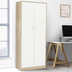 IDMARKET Armoire de bureau 190 cm multifonction MARIA bois et blanc 2 portes 4 étagères