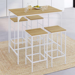 IDMARKET Ensemble table haute de bar DETROIT 100 cm et 4 tabourets de bar bois et métal blanc design industriel