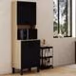 IDMARKET Buffet de cuisine 60 CM CINA 2 portes + tiroir façon hêtre et noir