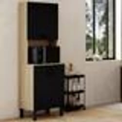 IDMARKET Buffet de cuisine 60 CM CINA 2 portes + tiroir façon hêtre et noir