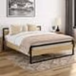 IDMARKET Lit double industriel DETROIT avec tête de lit et sommier 140 x 190 cm bois et métal noir