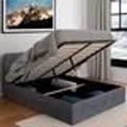 IDMARKET Lit coffre double NORFOLK avec tête de lit et sommier 140 x 190 cm tissu gris anthracite