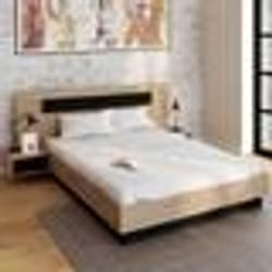 IDMARKET Lit double SANTA avec tête de lit + tables de chevet intégrées et sommier 140 x 190 cm bois et noir