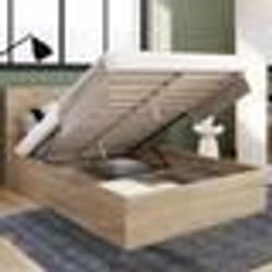 IDMARKET Lit coffre double SEASIDE avec tête de lit et sommier 140x190 cm façon hêtre