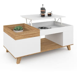 Idmarket - Table basse rectangulaire plateau relevable et plateau amovible avec coffre lola bois et blanc