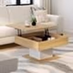 IDMARKET Table basse plateau relevable EDEN carrée bois et blanc