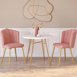 IDMARKET Lot de 2 chaises coquillage ADELLA rose en velours pieds dorés
